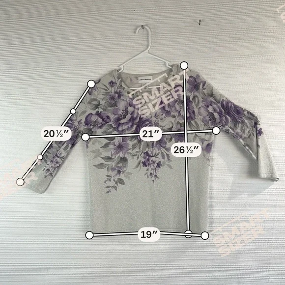 Women’s Floral Glitter Knit Top with Embellished Neckline - Purple/Gray - Picture 16 of 16